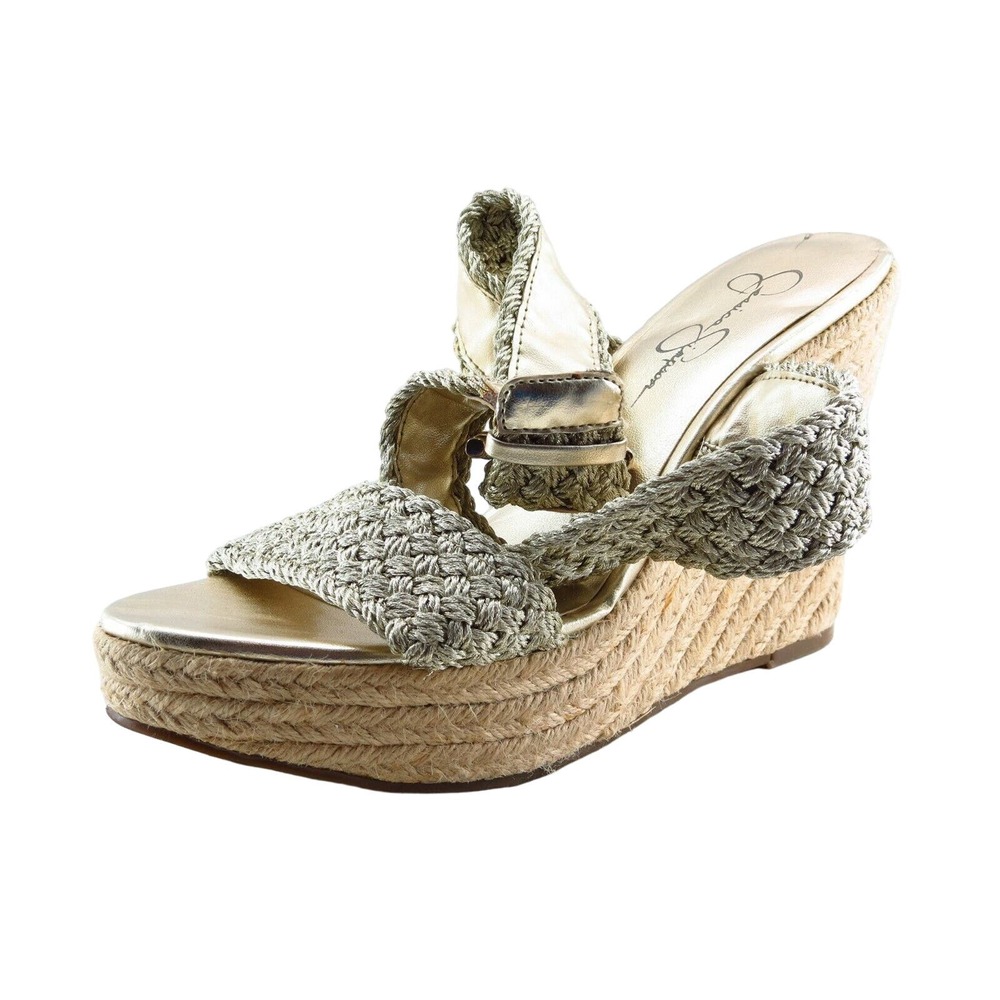Jessica Simpson‎ Size 9 M Champagne Ankle Strap Synthetic Women Sandal Shoes